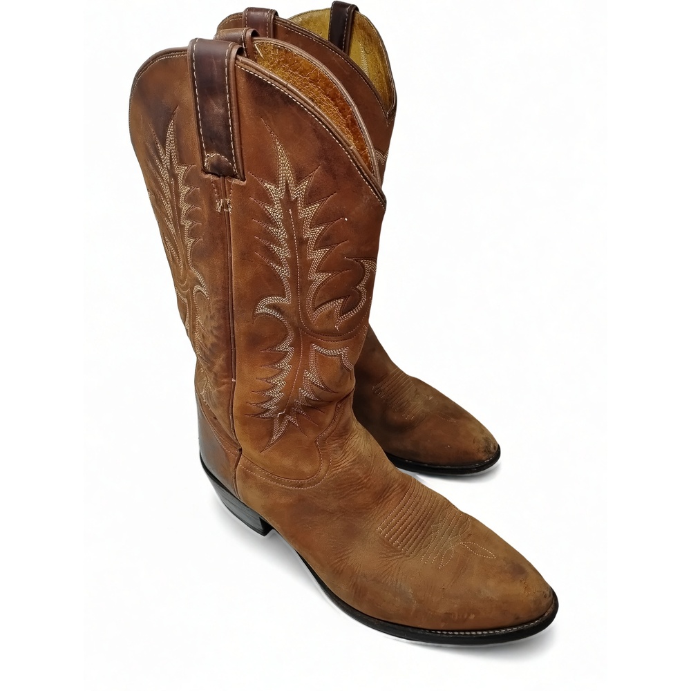Tony Lama Western Cowboy Boots Size 12 Leather Round Toe Workwear Minimalist